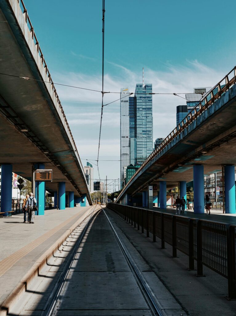 Train tracks at a train station in Tel Aviv